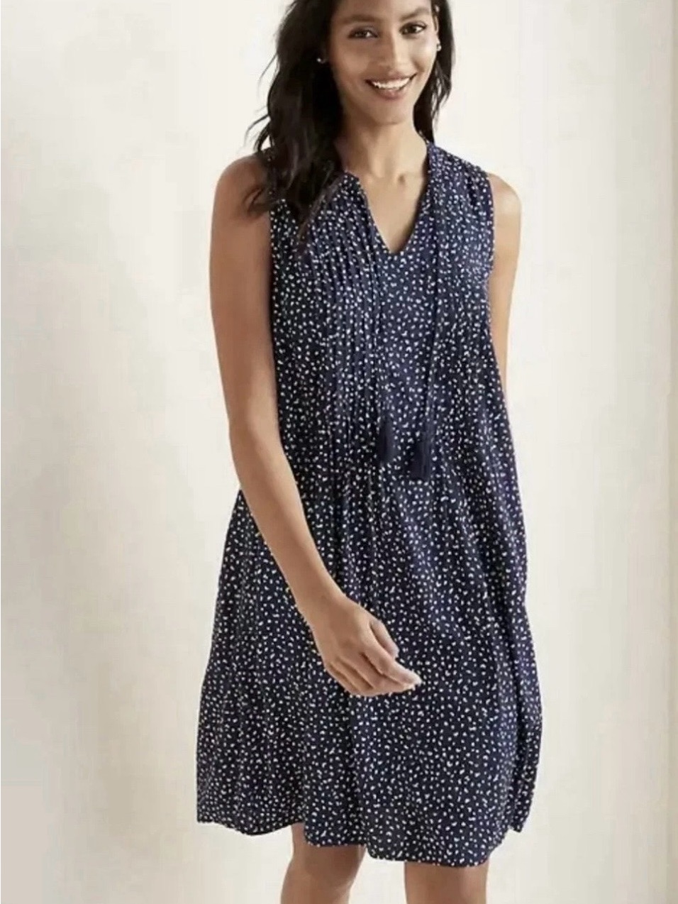 Old Navy Women’s Sleeveless Tie-Neck Swing Blue & White Print Shift Dress Sz L